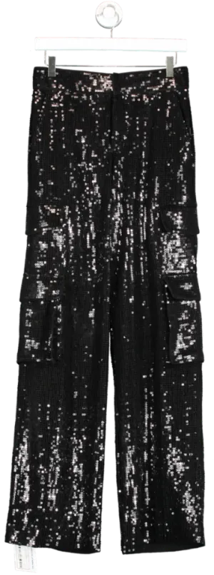 Alice   Olivia Black Hayes Sequin Cargo Trousers UK S