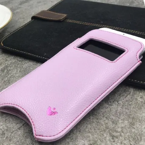 Apple iPhone 15 Pro Max Sleeve Case in Sugar Purple Vegan Leather | Screen Cleaning Sanitizing Lining | Smart Window