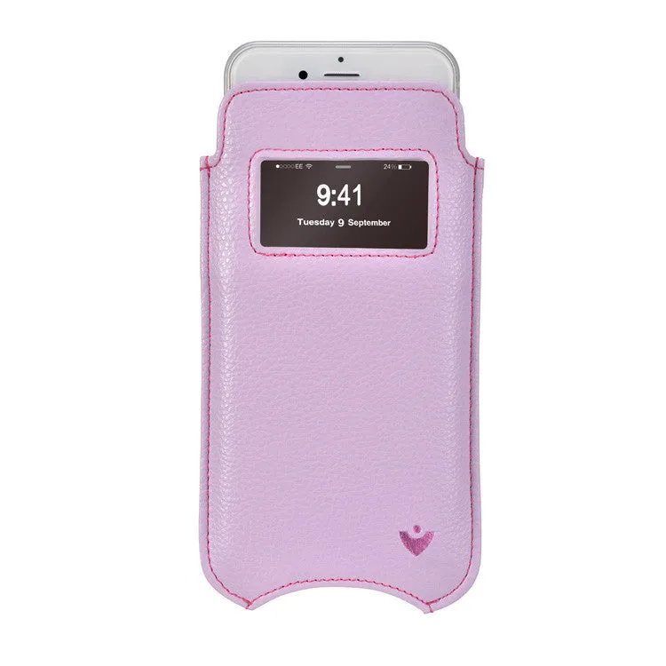 Apple iPhone 15 Pro Max Sleeve Case in Sugar Purple Vegan Leather | Screen Cleaning Sanitizing Lining | Smart Window