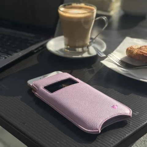 Apple iPhone 15 Pro Max Sleeve Case in Sugar Purple Vegan Leather | Screen Cleaning Sanitizing Lining | Smart Window