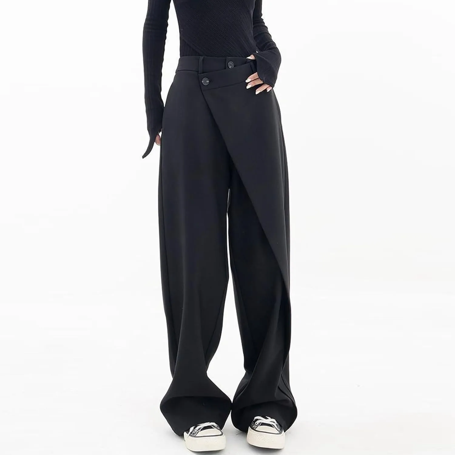 Asymmetrical Dress Pants for Women Chic Irregular Tailored Design Flowy Wide Leg Pants Business Casual Trendy Work Trousers