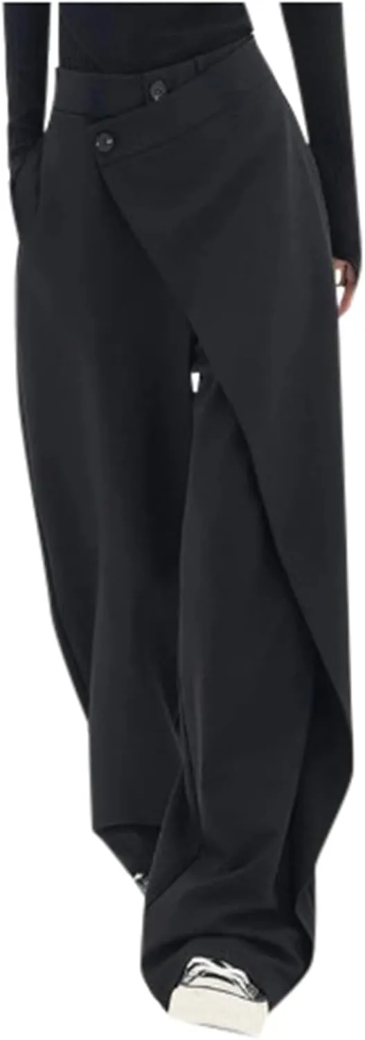 Asymmetrical Dress Pants for Women Chic Irregular Tailored Design Flowy Wide Leg Pants Business Casual Trendy Work Trousers