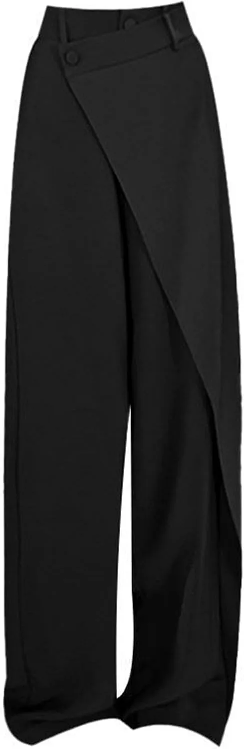 Asymmetrical Dress Pants for Women Chic Irregular Tailored Design Flowy Wide Leg Pants Business Casual Trendy Work Trousers