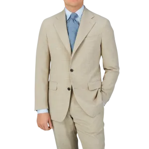 Beige Melange Wool Linen Suit Jacket
