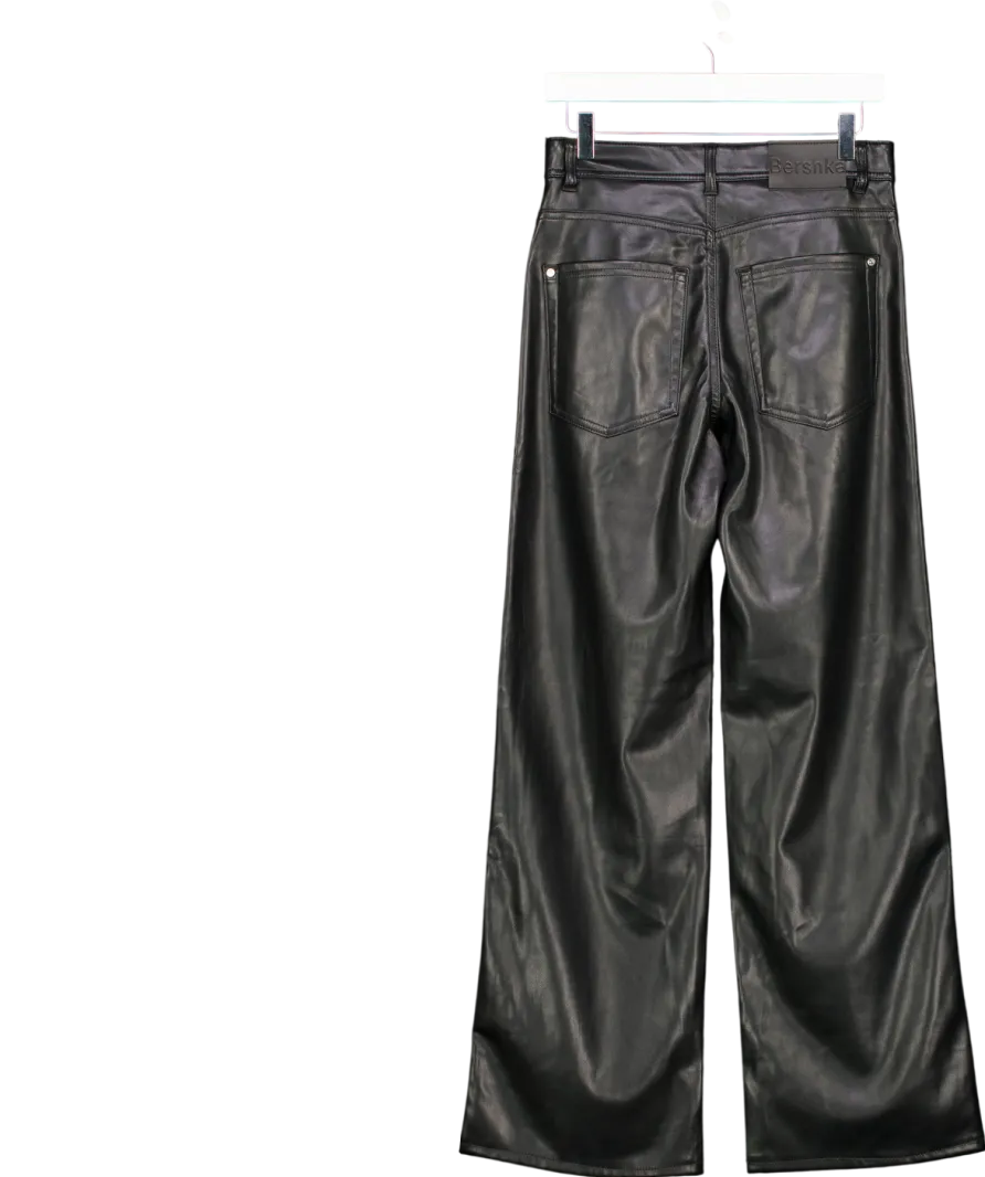 Bershka Black Faux Leather Straight Trousers UK M