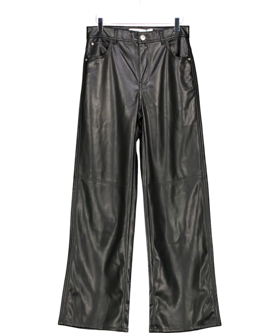 Bershka Black Faux Leather Straight Trousers UK M