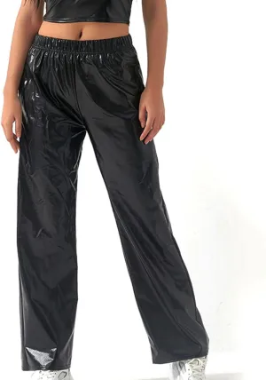 BZGTZT Women's Shiny Metallic High Waist Stretchy Jogger Pants, Wet Look Hip Hop Club Wear Holographic Trousers Sweatpant