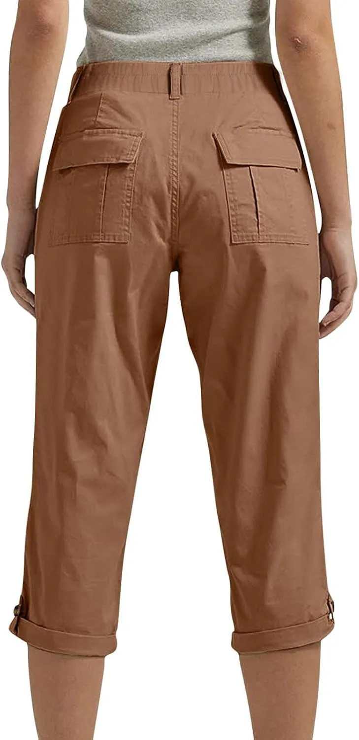 fanmpghleoo Dressy Capri Pants for Women Casual High Waisted Capris Cargo Pants with Pockets Slim-Fit Tapered Cotton Capris