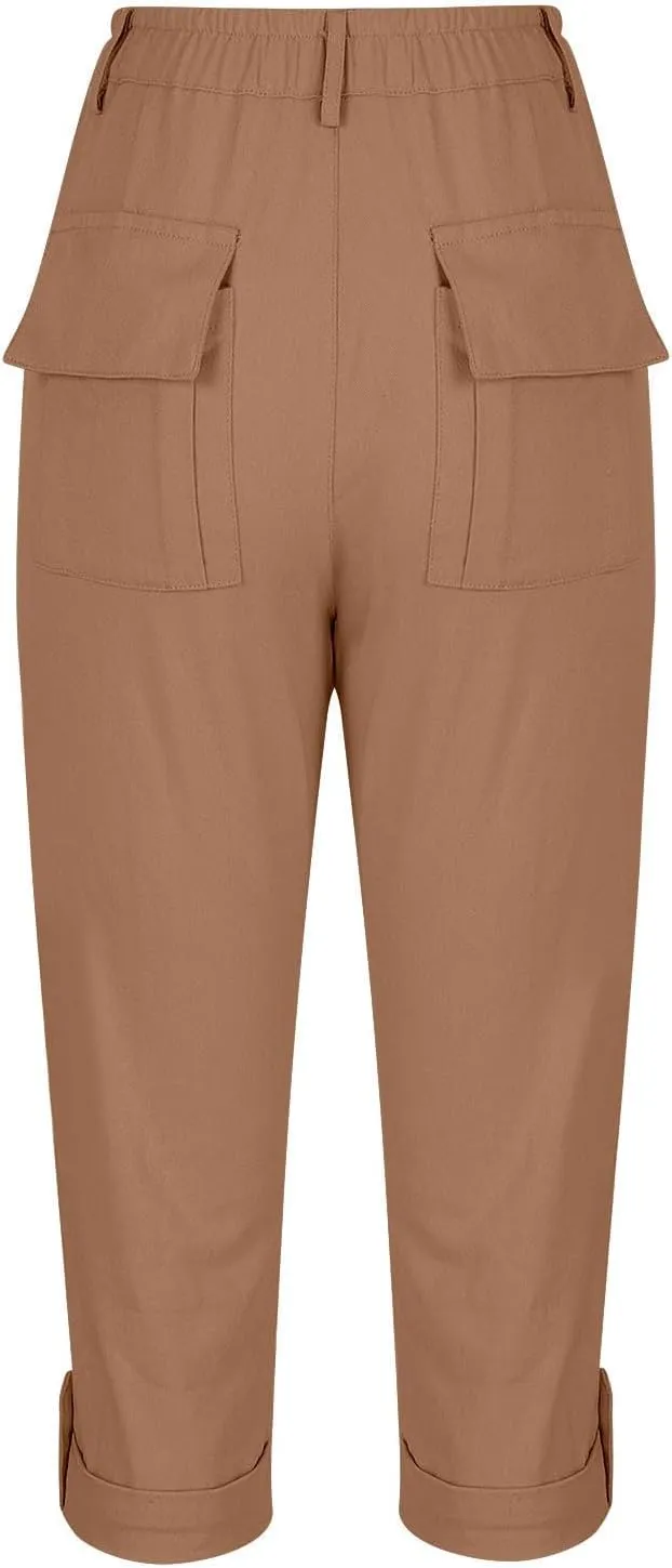 fanmpghleoo Dressy Capri Pants for Women Casual High Waisted Capris Cargo Pants with Pockets Slim-Fit Tapered Cotton Capris