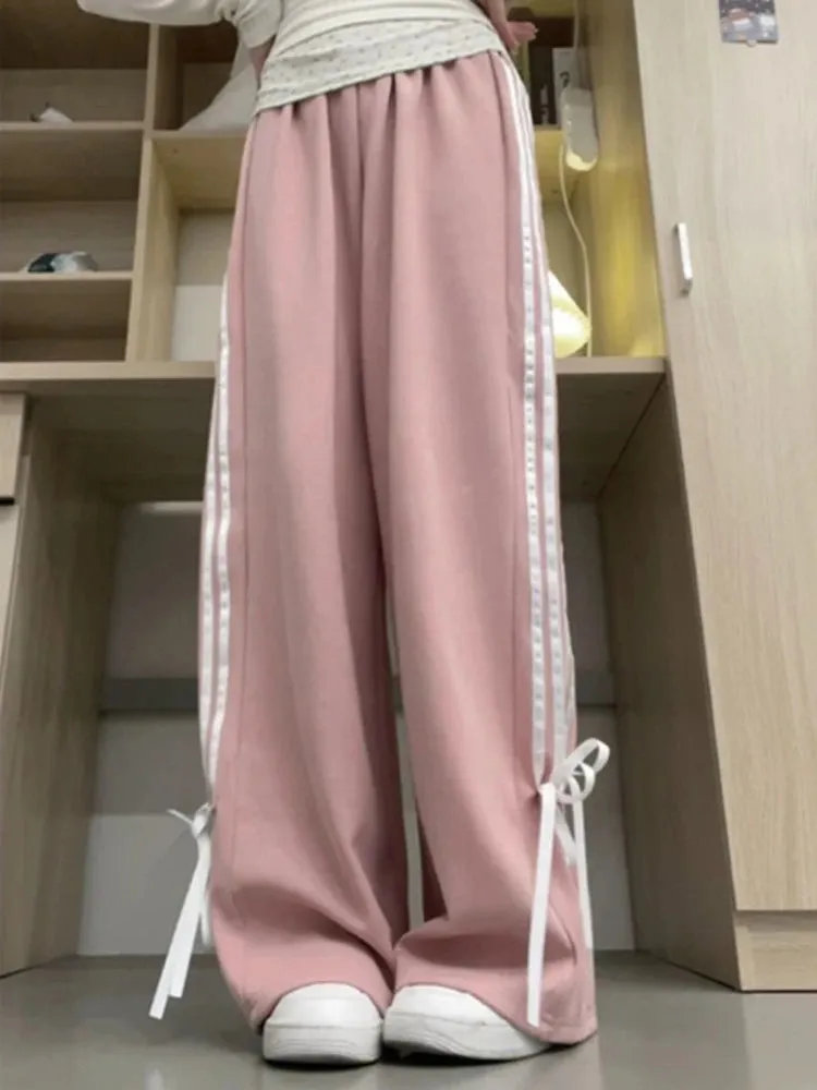 Girlary Striped Sweatpants Baggy Casual Y2k Women Streetwear Elastic Waist Wide Leg Pants Sporting Trousers Clothes 90s Gothic Hiphop