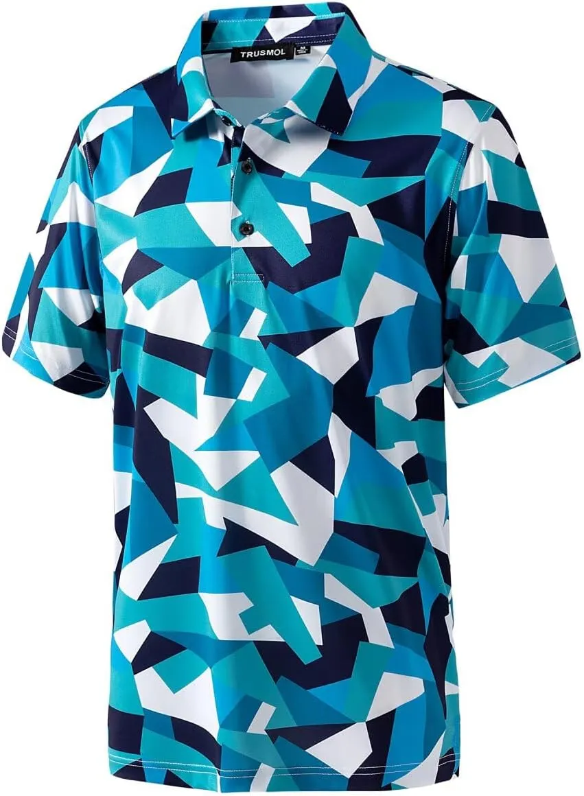 Golf Shirts for Men Dry Fit Performance Print Short Sleeve Moisture Wicking Golf Polo Shirts