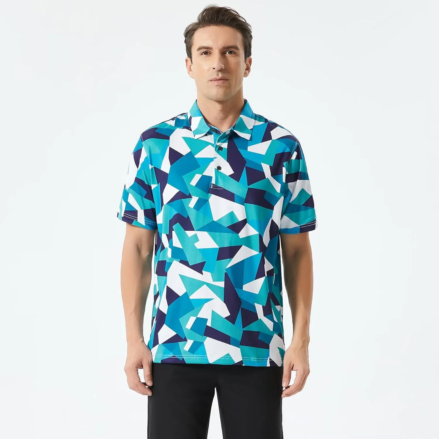 Golf Shirts for Men Dry Fit Performance Print Short Sleeve Moisture Wicking Golf Polo Shirts