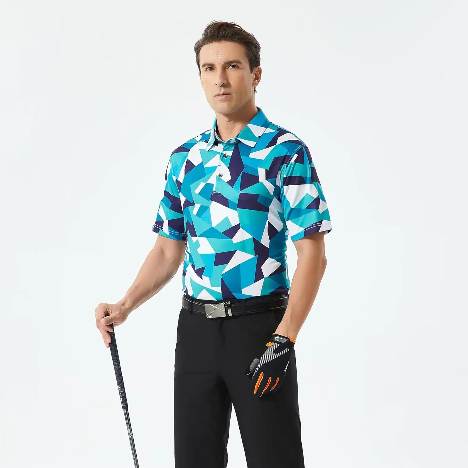 Golf Shirts for Men Dry Fit Performance Print Short Sleeve Moisture Wicking Golf Polo Shirts