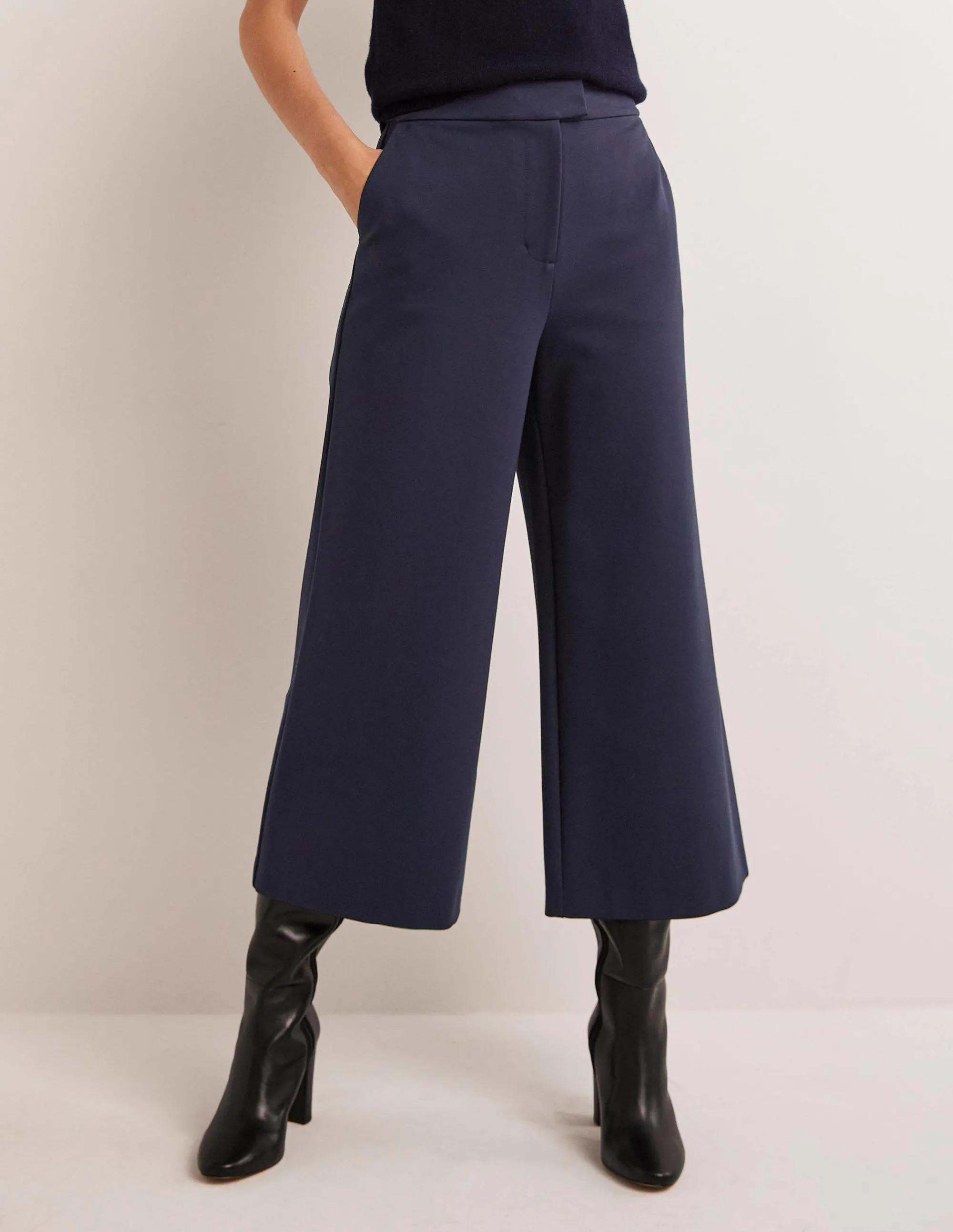 Jersey Wide Leg Culottes-Navy
