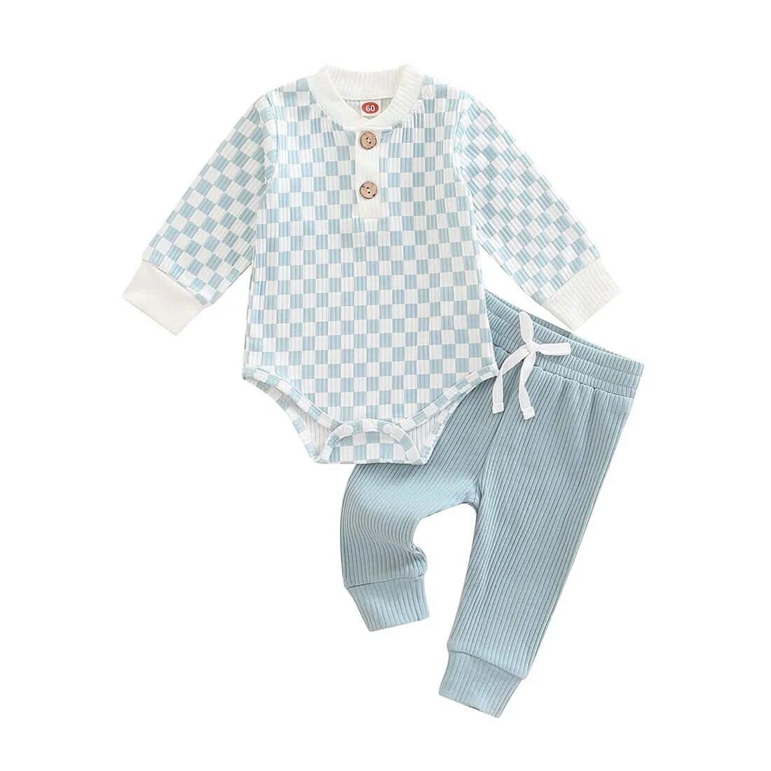 Long Sleeve Blue Checkered Baby Set