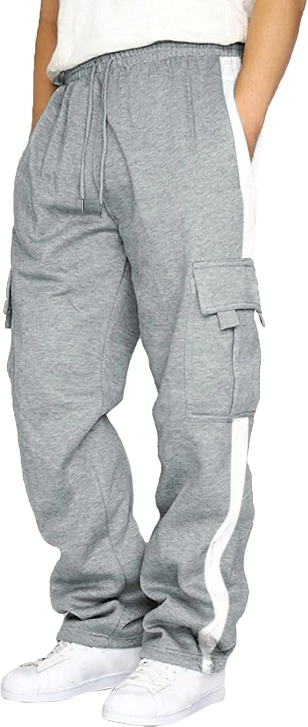 Mens Cargo Sweatpants Baggy Wide Straight Leg Joggers Running Workout Gym Track Golf Pants Beach Yoga Trousers