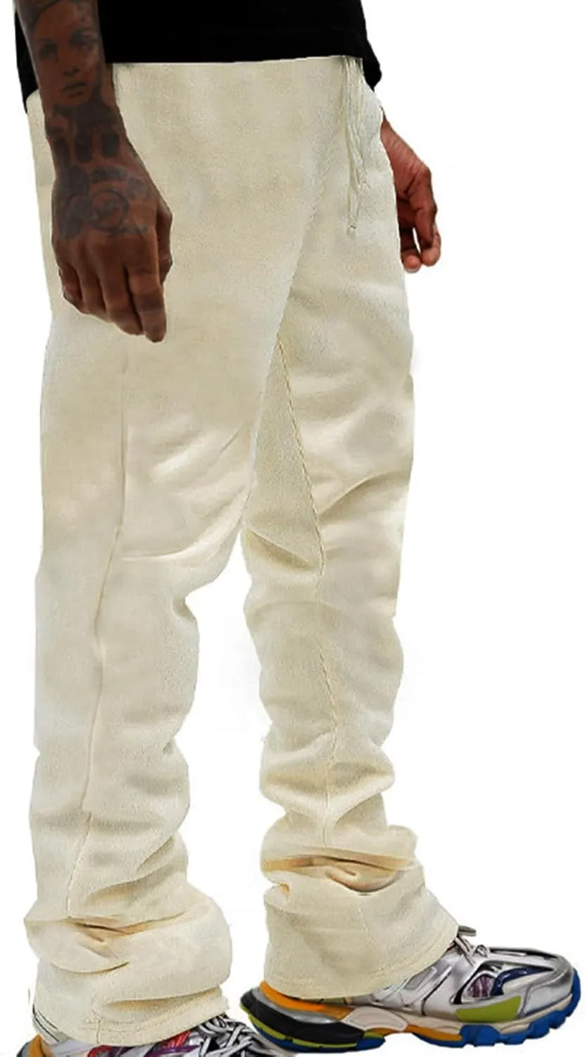 Mens Stacked Flared Joggers Open Front Drawstring Waist Sweatpants Casual Sport Athletic Pants with Pockets