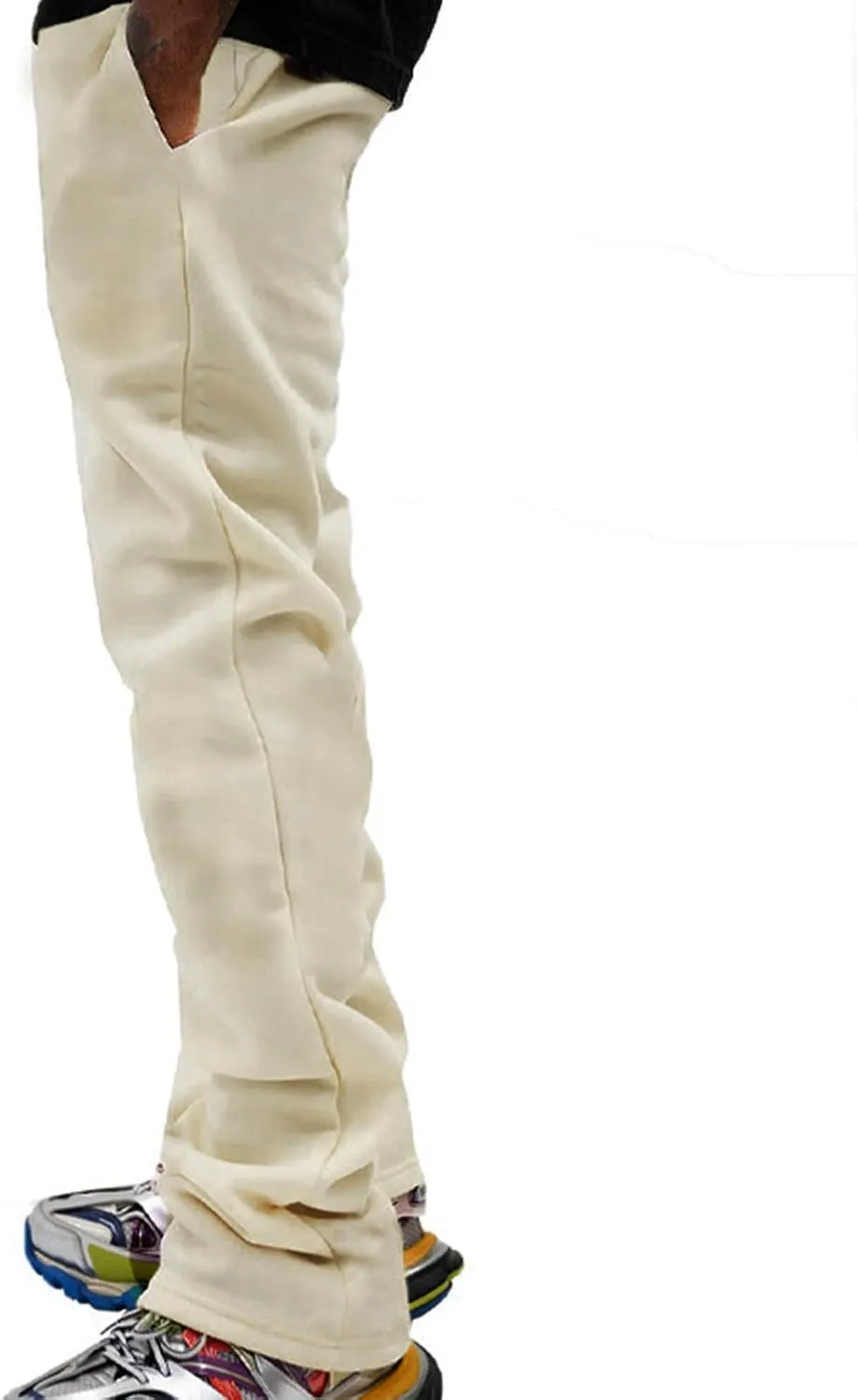Mens Stacked Flared Joggers Open Front Drawstring Waist Sweatpants Casual Sport Athletic Pants with Pockets