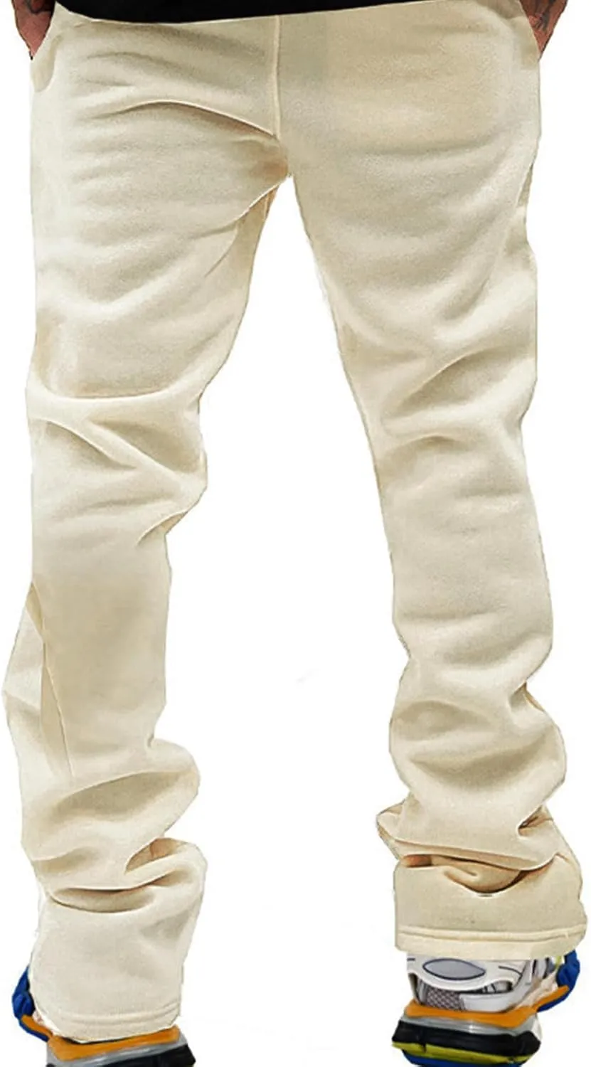 Mens Stacked Flared Joggers Open Front Drawstring Waist Sweatpants Casual Sport Athletic Pants with Pockets