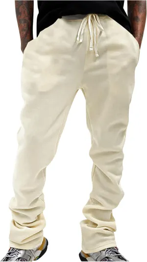 Mens Stacked Flared Joggers Open Front Drawstring Waist Sweatpants Casual Sport Athletic Pants with Pockets