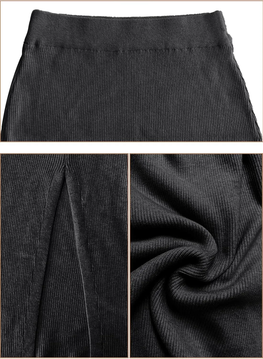 Midi Pencil Basic Skirt Casual Solid Split Side Stretchy Ribbed Knit Bodycon Mid Length Skirts for Women