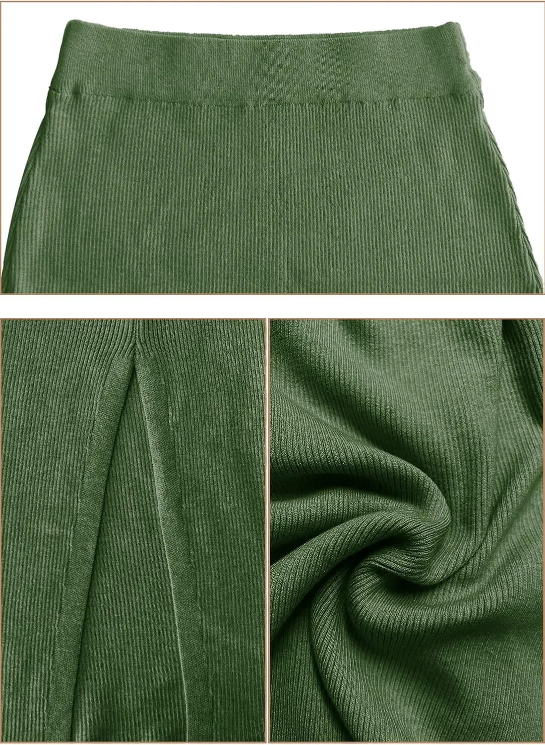Midi Pencil Basic Skirt Casual Solid Split Side Stretchy Ribbed Knit Bodycon Mid Length Skirts for Women