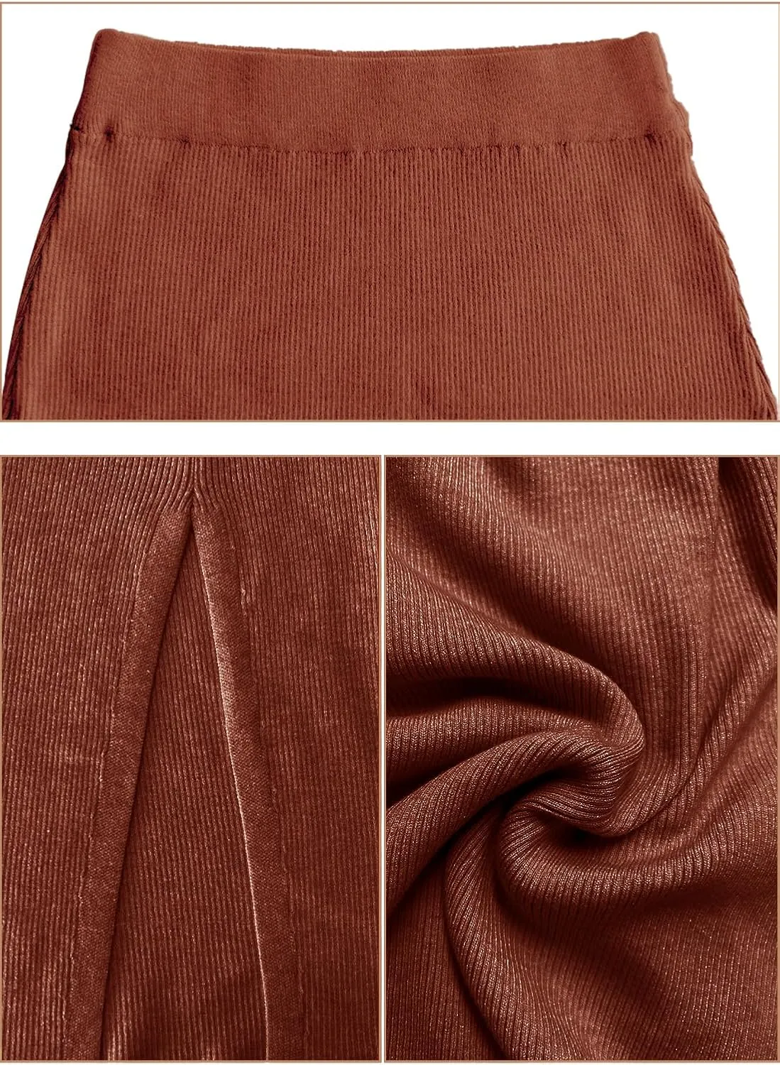 Midi Pencil Basic Skirt Casual Solid Split Side Stretchy Ribbed Knit Bodycon Mid Length Skirts for Women