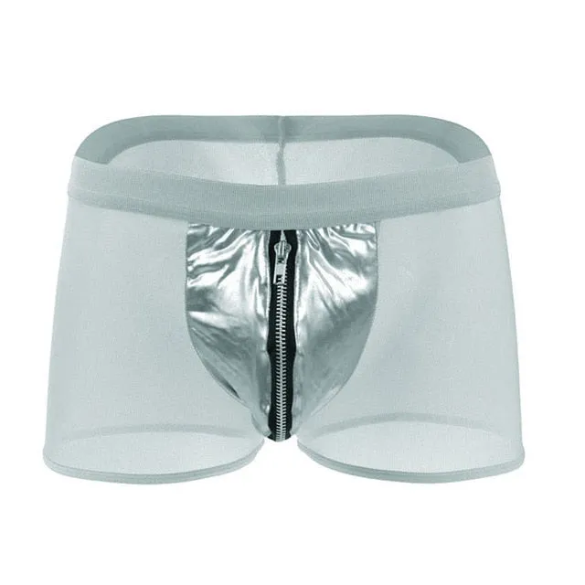 Sexy Soft Faux Leather Zipper Pouch Boxer