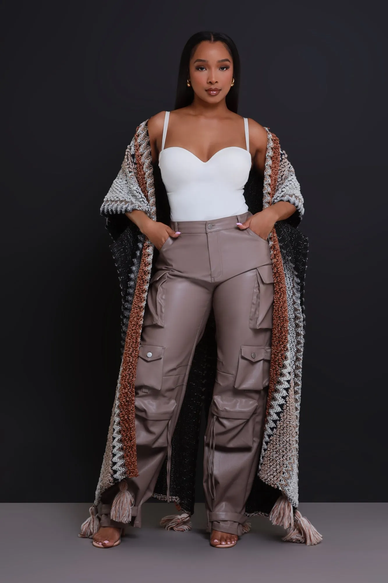 Undefeated Faux Leather Cargo Pants - Taupe