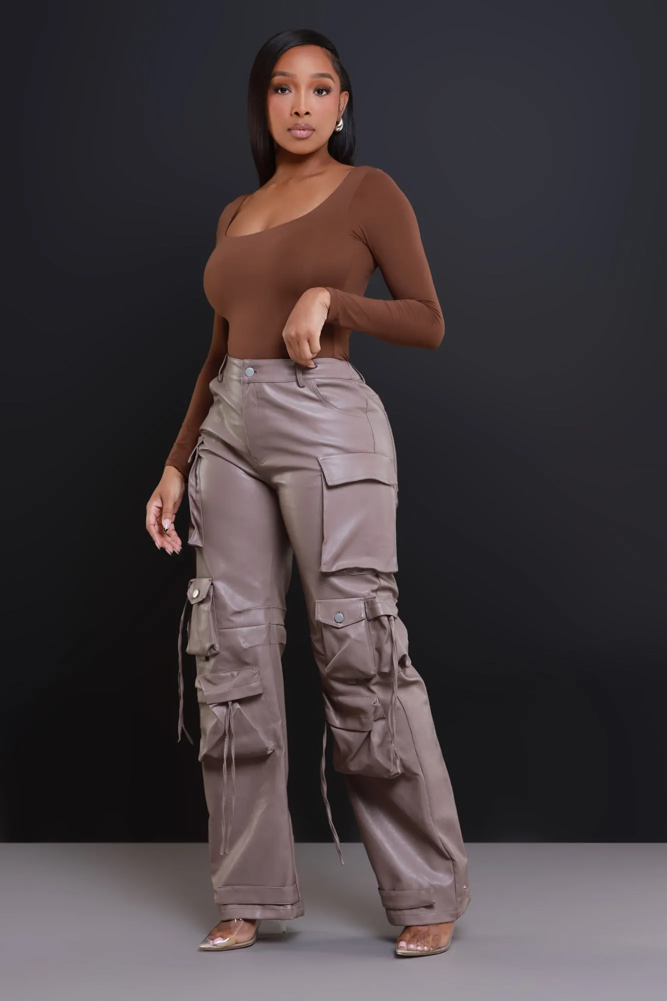 Undefeated Faux Leather Cargo Pants - Taupe