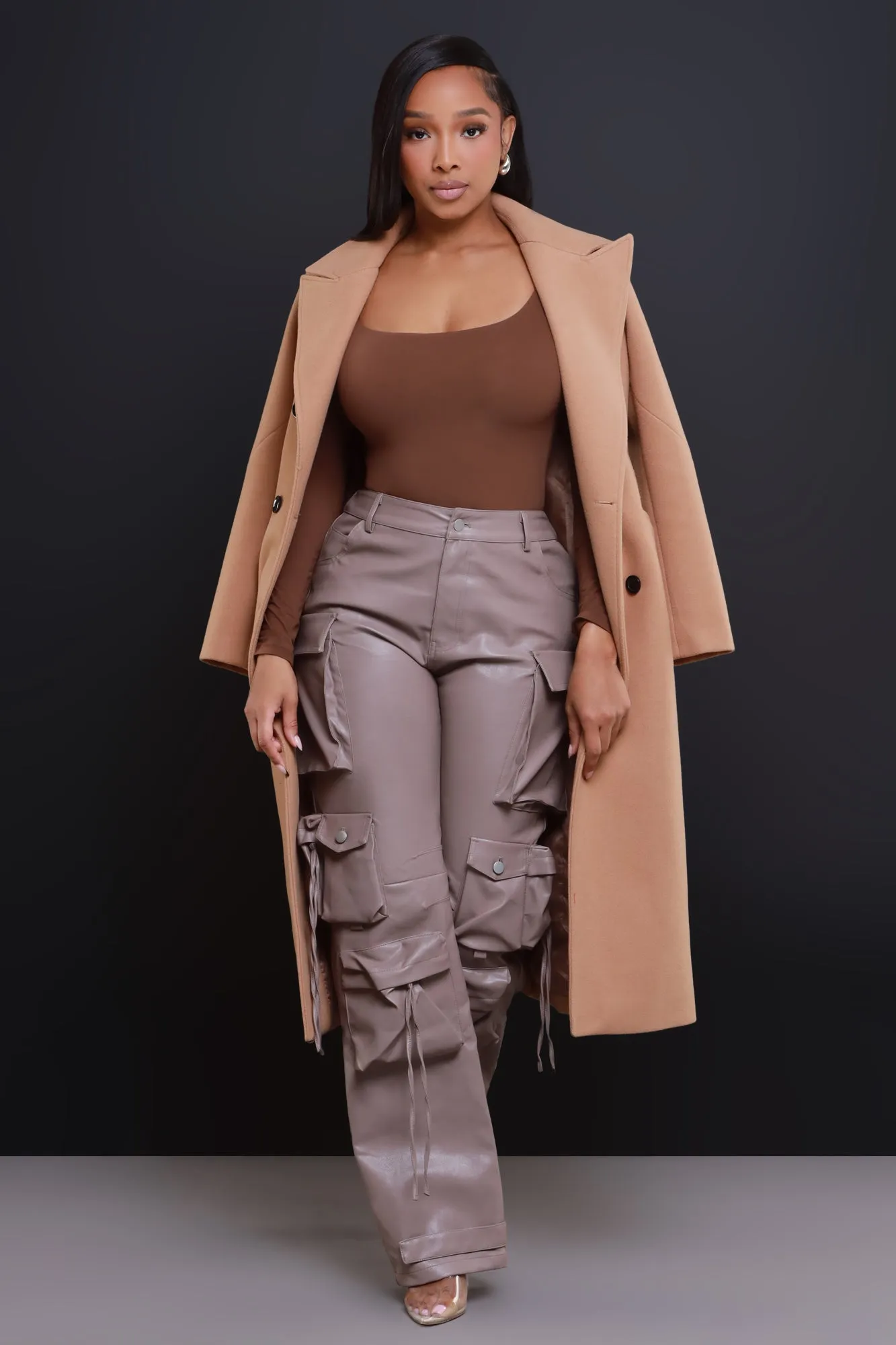 Undefeated Faux Leather Cargo Pants - Taupe