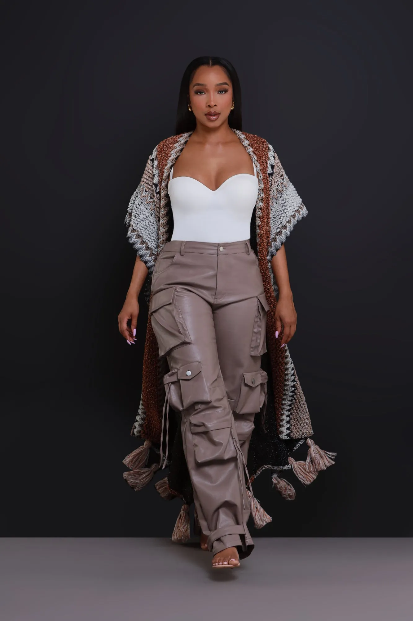 Undefeated Faux Leather Cargo Pants - Taupe