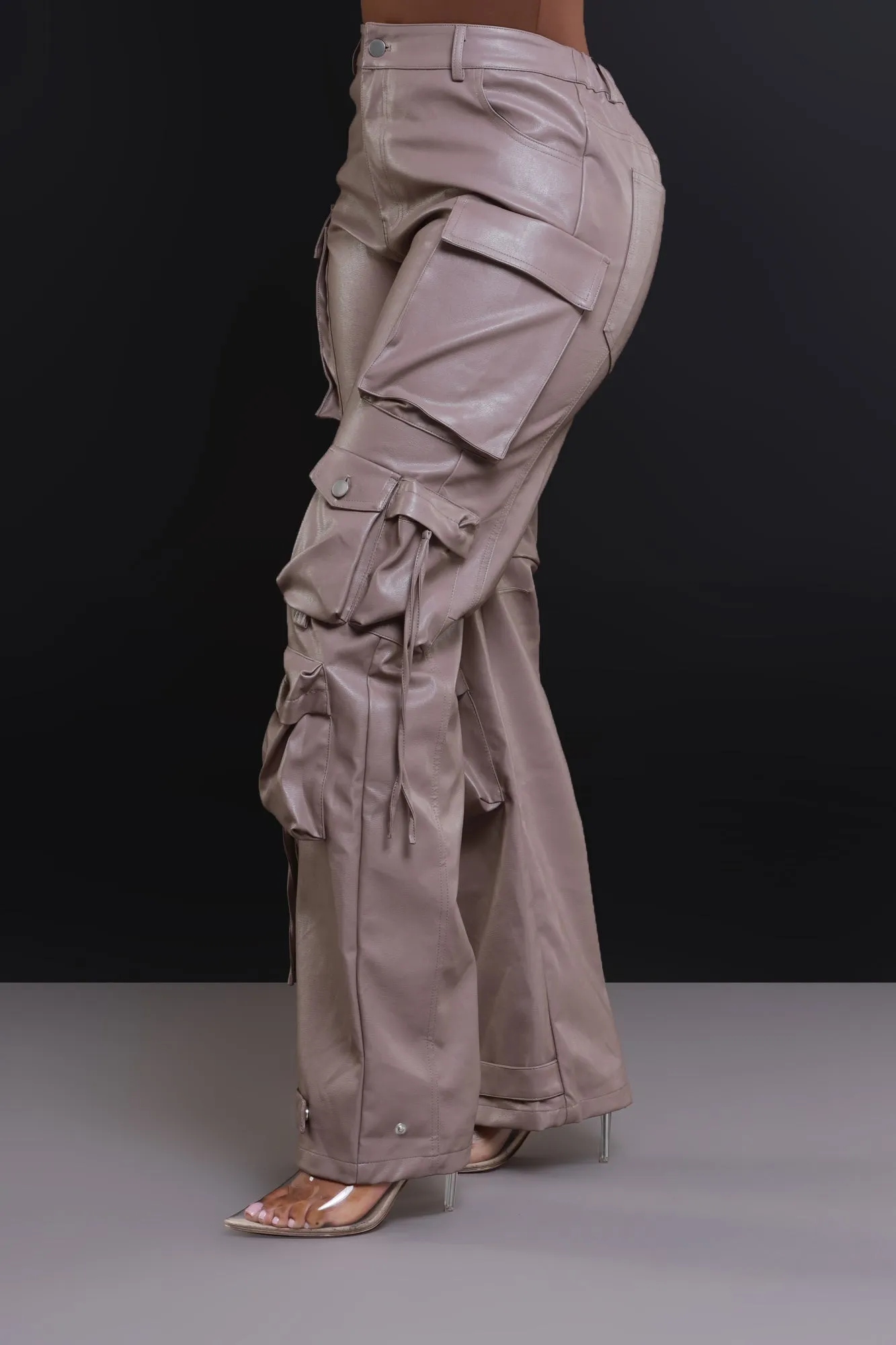 Undefeated Faux Leather Cargo Pants - Taupe