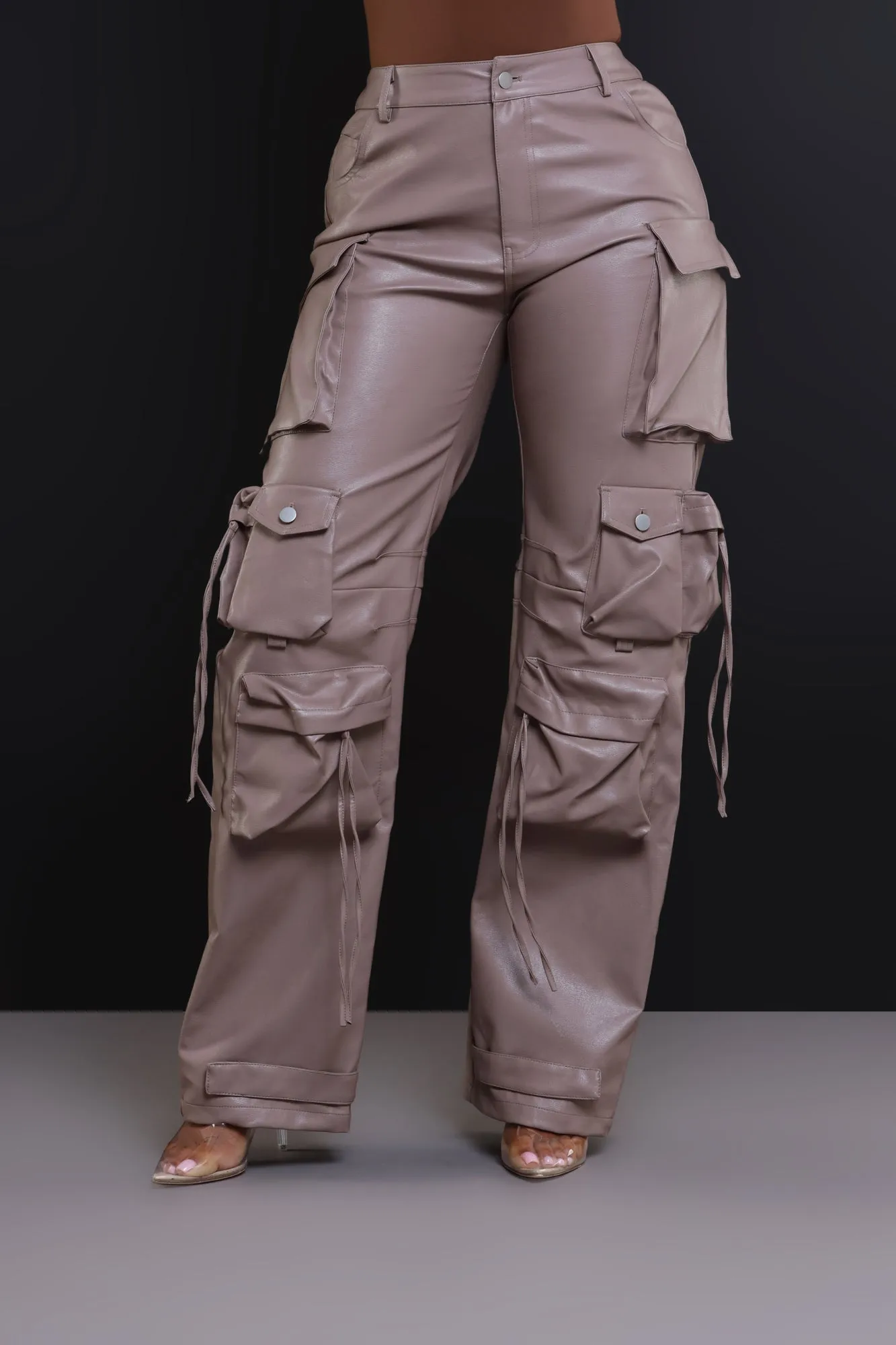 Undefeated Faux Leather Cargo Pants - Taupe