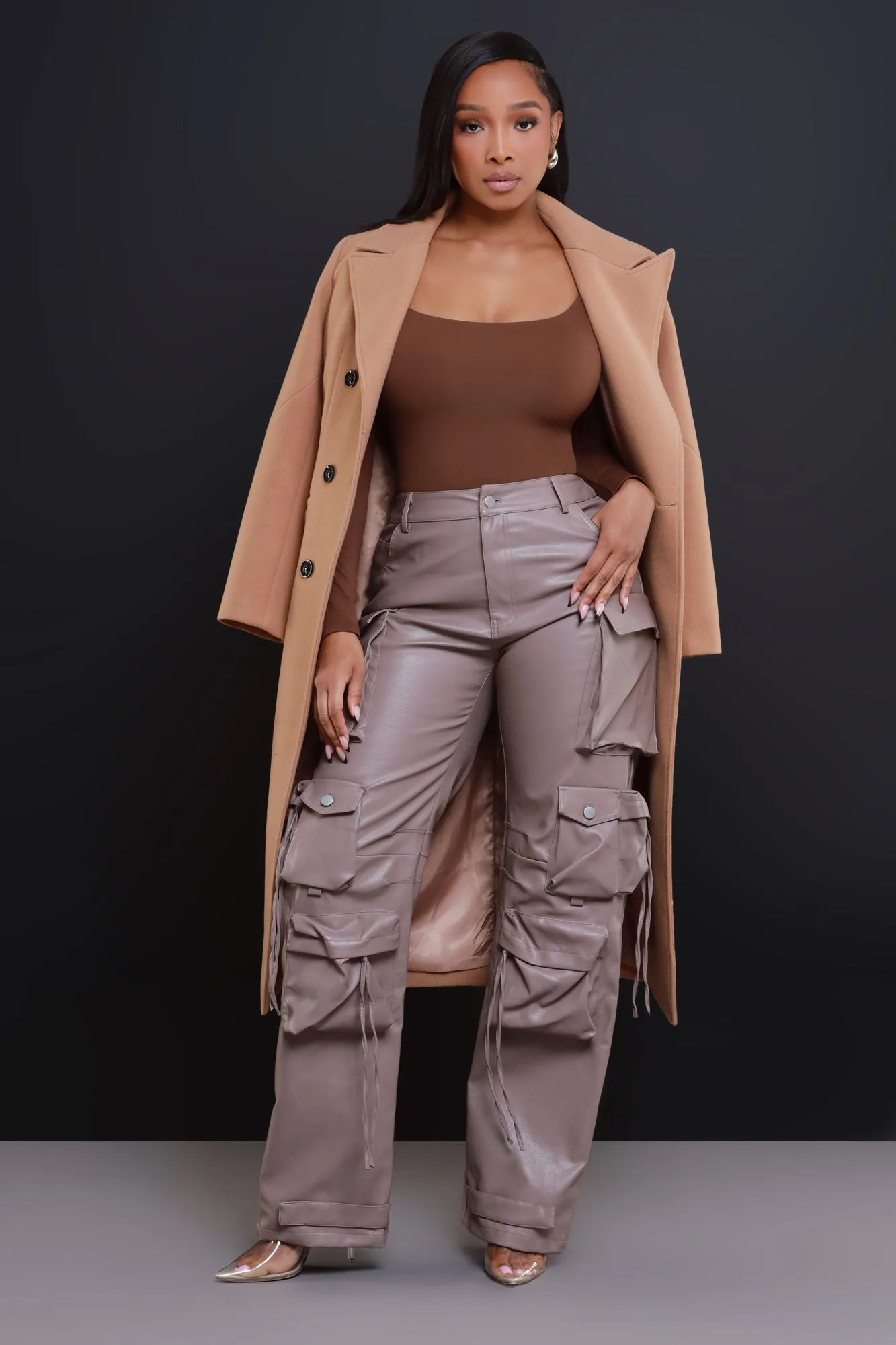 Undefeated Faux Leather Cargo Pants - Taupe