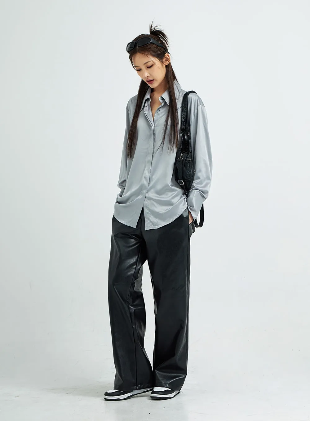 Wide Faux Leather Pants CS07