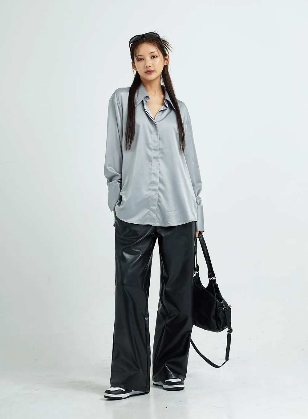 Wide Faux Leather Pants CS07