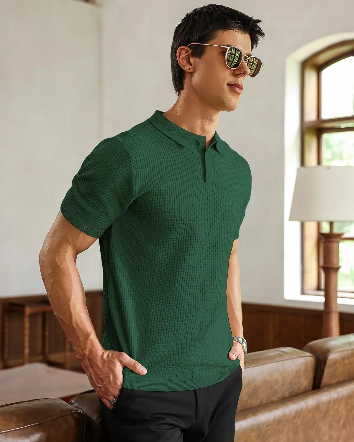 Zaitun Men's Knit Polo Shirts Business Casual Slim Fit Dress Shirts Short Sleeve Sweater