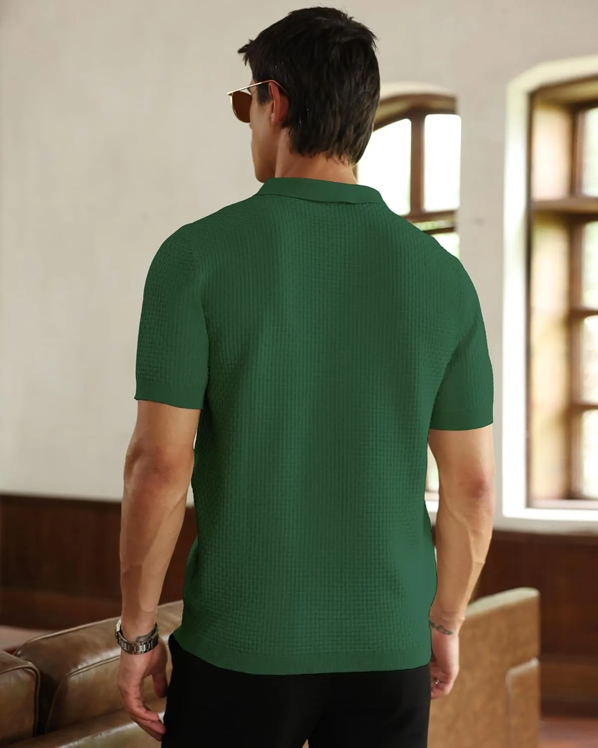 Zaitun Men's Knit Polo Shirts Business Casual Slim Fit Dress Shirts Short Sleeve Sweater