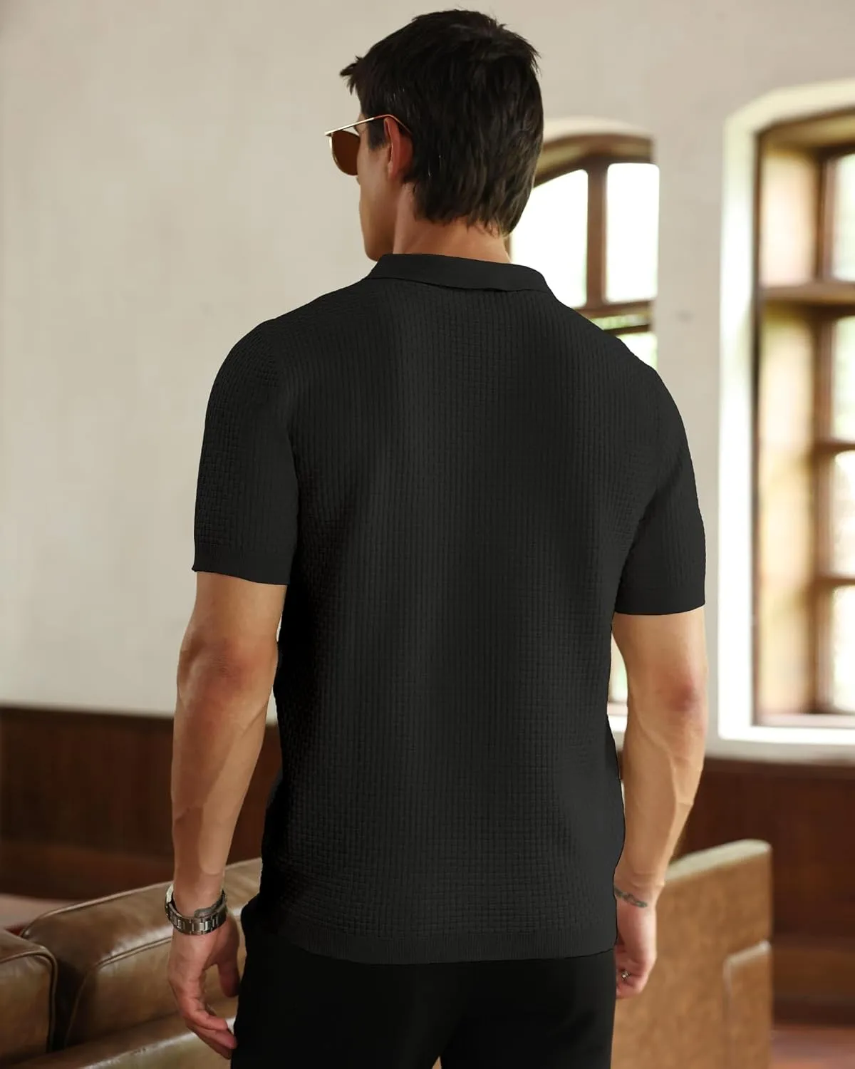 Zaitun Men's Knit Polo Shirts Business Casual Slim Fit Dress Shirts Short Sleeve Sweater