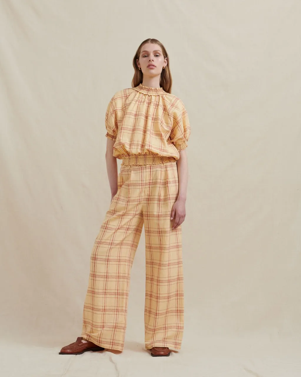 Zig Wide Leg Pant in Buttermilk Check