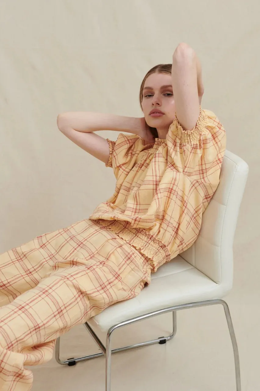 Zig Wide Leg Pant in Buttermilk Check