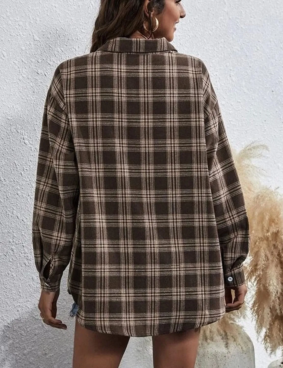 Zontroldy Plaid Flannel Shirts for Women Oversized Long Sleeve Button Down Buffalo Plaid Shirt Blouse Tops